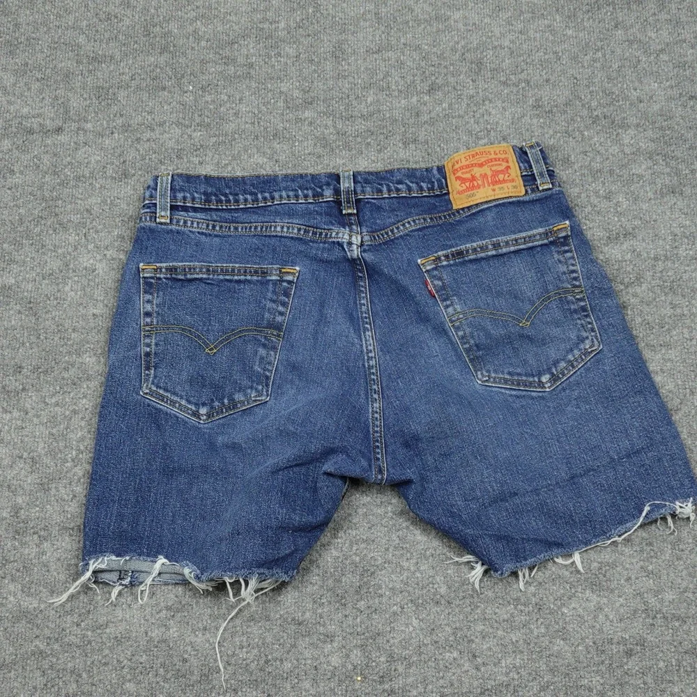 Levi's 505 Shorts Mens 35 Blue Custom Raw Hem Cut Off Regular Fit Denim